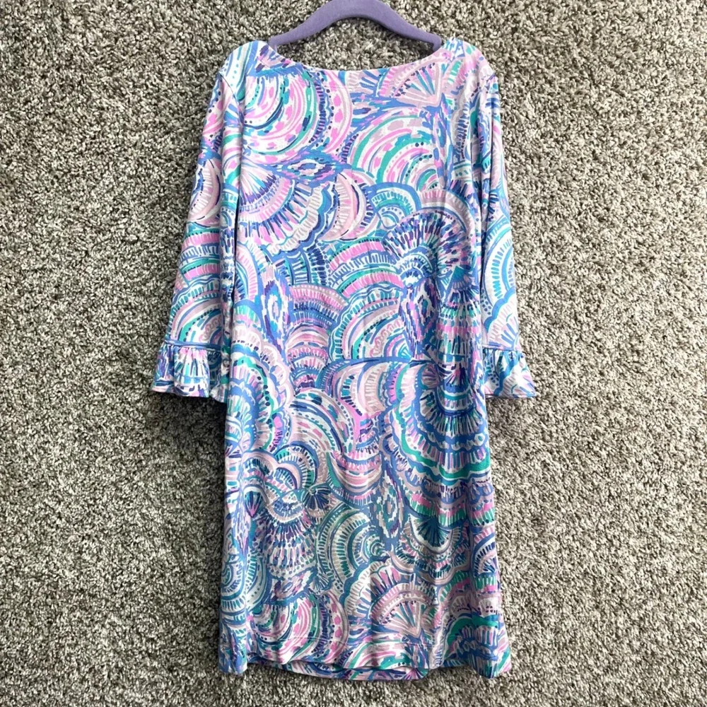 Lilly Pulitzer Dress Girls L 8-10 Sophie Blue/Pink Sea Shell Ruffle Sleeve Shift